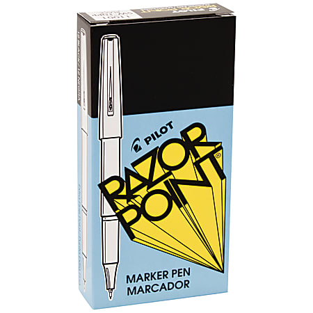 Pilot® Razor Point Pens, Extra-Fine Point, 0.3 mm, Black Barrel, Black Ink, Pack Of 12 Pens