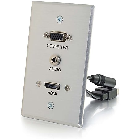 C2G HDMI, VGA and 3.5mm Pass Through Wall Plate - Single Gang - Mounting plate - HD-15, mini-phone stereo 3.5 mm, HDMI - aluminum - 1-gang