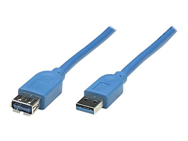 Manhattan USB-A to USB-A Extension Cable, 3m, Male to Female, 5 Gbps (USB 3.2 Gen1 aka USB 3.0), SuperSpeed USB, Blue, Lifetime Warranty, Polybag - USB extension cable - USB Type A (M) to USB Type A (F) - USB 3.0 - 10 ft - gold flashed contacts - blue