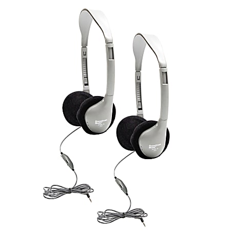 HamiltonBuhl® SchoolMate™ On-Ear Stereo Headphones With In-Line Volume Control, Silver/Black, Pack Of 2 Headphones