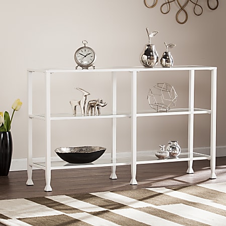 Southern Enterprises Jaymes Metal/Glass 3-Tier Console Table/Media Stand, Rectangular, Clear/White