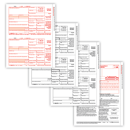 ComplyRight® 1099-INT Tax Forms Set, 4-Part, Copy A, B, State/File, State/File, 2-Up, 8-1/2" x 11", Pack Of 50 Forms