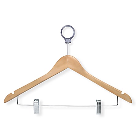 Honey-Can-Do Wood Hotel Suit Hanger With Clips, 10"H x 1/2"W x 17 1/2"D, Maple, Pack Of 24