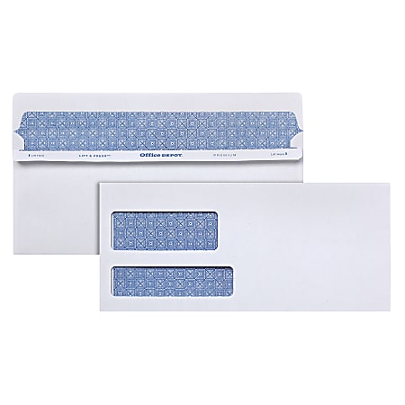 Office Depot Brand 10 Lift and Press Premium Security Envelopes Double Window Self Seal ...