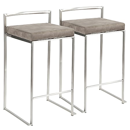 LumiSource Fuji Stacker Contemporary Counter Stools, Stone Cowboy Seat/Stainless-Steel Frame, Set of 2 Stools