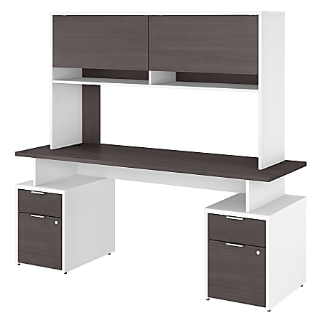 Bush Business Furniture Jamestown Desk With 4 Drawers And Hutch, 72"W, Storm Gray/White, Standard Delivery