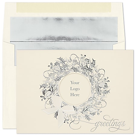 Custom Embellished Holiday Cards And Foil Envelopes, 5-5/8" x 7-7/8", Simply Elegant, Box Of 25 Cards/Envelopes