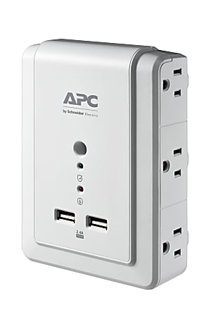 APC SurgeArrest 6-Outlet 2-USB Wall-Mounted Surge Protector, White, P6WU2