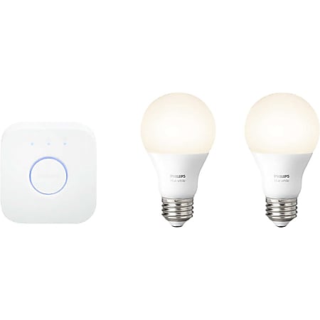 Philips hue White Ambiance A19 Starter Kit With 2 LED Light Bulbs Office Depot