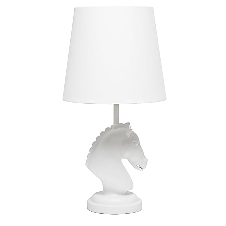 Simple Designs Decorative Chess Horse Table Lamp, 17-1/4"H, White/White