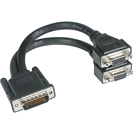 C2G 9in One LFH-59 (DMS-59) Male to Two HD15 VGA Female Cable - DMS-59 Male - HD-15 Female - 9" - Black