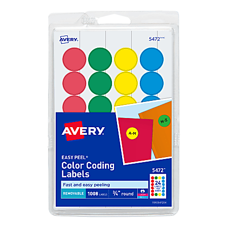 Avery® Removable Color-Coding Labels, 5472, Round, 3/4" Diameter, Assorted Colors, Pack Of 1,008