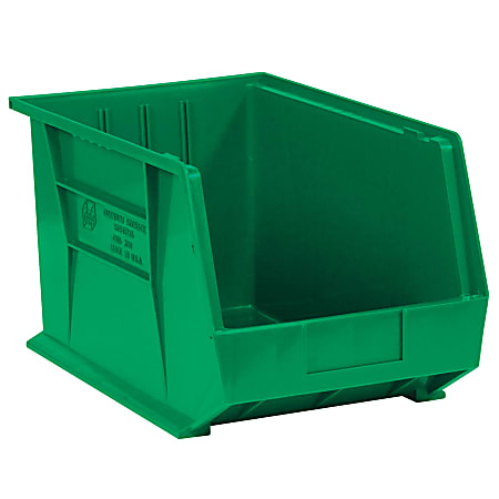 Partners Brand Plastic Stack & Hang Bin Boxes, Medium Size, 16" x 11" x 8", Green, Pack Of 4