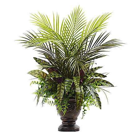 Nearly Natural Mixed Areca Palm, Fern & Peacock 27”H Artificial Plant With Planter, 27”H x 22”W x 21”D, Green