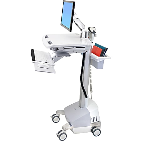 Ergotron StyleView EMR Cart with LCD Arm, SLA Powered - 35 lb Capacity - 4 Casters - Zinc Plated Steel, Plastic, Aluminum - 18.3" Width x 50.5" Height - Gray, White, Polished Aluminum