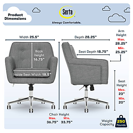 Serta Ashland Mid Back Office Chair Winter River GrayChrome - Office Depot