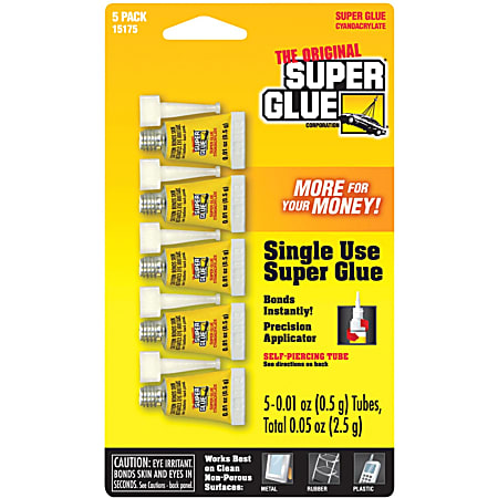 The Original Super Glue Instant Adhesive Mini Tubes  0.02 oz  5 / Pack