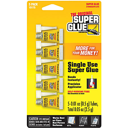 Super Glue Instant Adhesive Mini Tubes - 0.02 oz - 5 / Pack