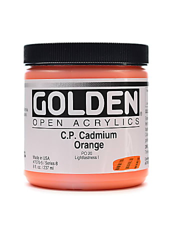 Golden OPEN Acrylic Paint, 8 Oz Jar, Cadmium Orange (CP)