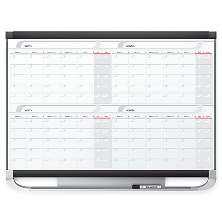 Quartet® Prestige™ 2 Magnetic 4 Month Calendar Dry-Erase Whiteboard, 36" x 24", Aluminum Frame With Graphite Finish