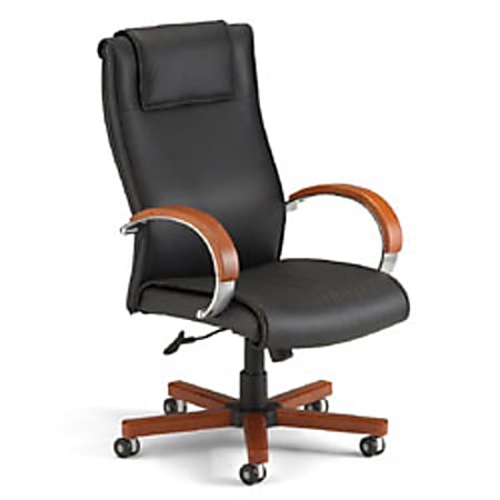 OFM Apex Ergonomic Bonded Leather High-Back Chair With Wood Accents, Black/Black Cherry