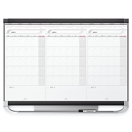 Quartet® Prestige™ 2 Total Erase® 3 Month Calendar Dry-Erase Whiteboard, 36" x 24", Aluminum Frame With Graphite Finish