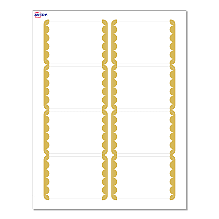 Avery® Adhesive Name Badges, S00-EY3-PRFNB10, Rectangle, 2-1/3" x 3-3/8", Matte White, Preprinted Gold Dots Edge Design, Pack Of 80
