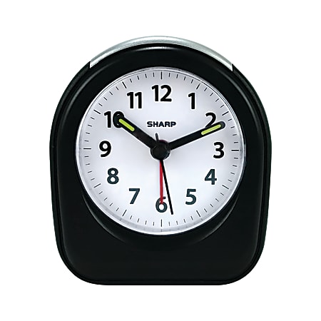 Sharp® Ascending Alarm Quartz Analog Battery-Powered Clock, 3 1/2" x 3" x 1 3/4", Black