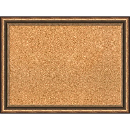 Amanti Art Manhattan Narrow Non-Magnetic Cork Bulletin Board, 32" x 24", Natural, Bronze Wood Frame