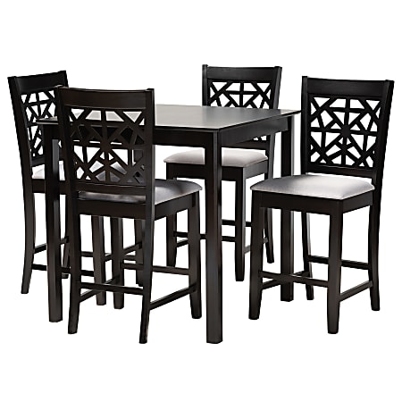 Baxton Studio Devon 5-Piece Pub Set, 36"H x 35-7/16"W x 35-7/16"D, Gray/Espresso