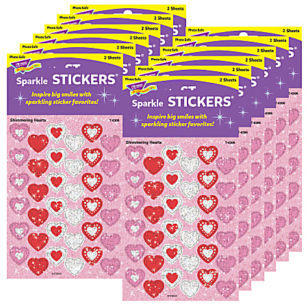 Trend Sparkle Stickers, Shimmering Hearts, 72 Stickers Per