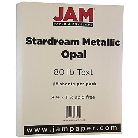 JAM Paper® Colored Multi-Use Print & Copy Paper, Letter Size (8 1/2" x 11"), 80 Lb, Opal Ivory Stardream, Pack Of 25 Sheets