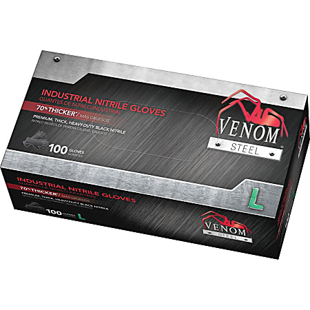 Venom Steel® Industrial Powder-Free Nitrile Gloves, Large, Black, Box Of 100