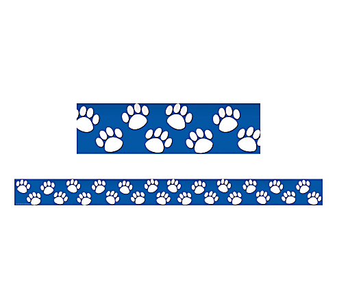 Teacher Created Resources Border Trim, 3" x 35" Strips, Blue With White Paw Prints, Pack Of 12