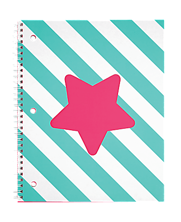 Divoga® Die-Cut Notebook, 8 1/2" x 10 1/2", College Ruled, Star Design, Teal/Pink, 80 Sheets