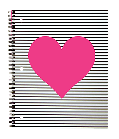 Divoga© Heart Notebook, 8" x 10 1/2", Wide Ruled, Black/Pink, 80 Sheets