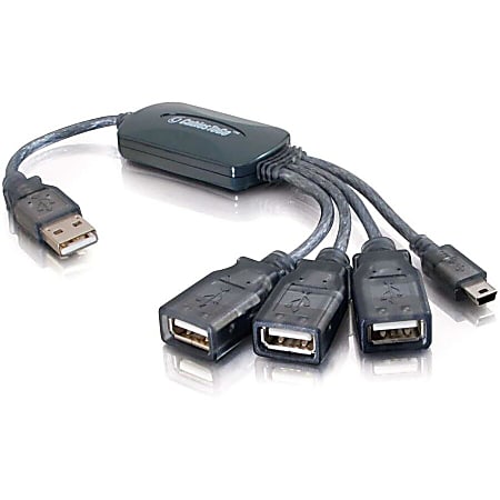 C2G 11in 4-Port USB 2.0 Hub Cable - Gray