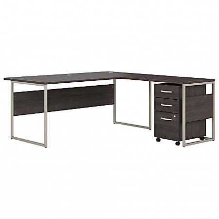 Bush® Business Furniture Hybrid 72"W L-Shaped Table Desk With 3-Drawer Mobile File Cabinet, Storm Gray, Premium Installation
