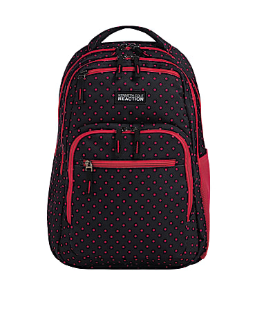 Kenneth Cole Reaction Contour-Shaped Laptop Backpack, Black With Pink Polka Dots