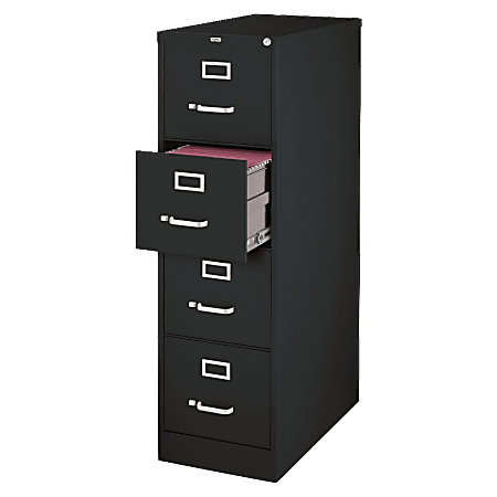 Lorell® Fortress 26-1/2"D Vertical 4-Drawer Legal-Size File Cabinet, Metal, Black