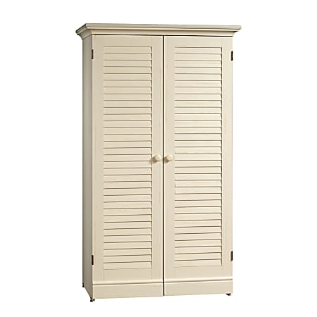 Sauder Harbor View 36"W Craft And Hobby Workspace Armoire With Drop Leaf Extension, Antique White