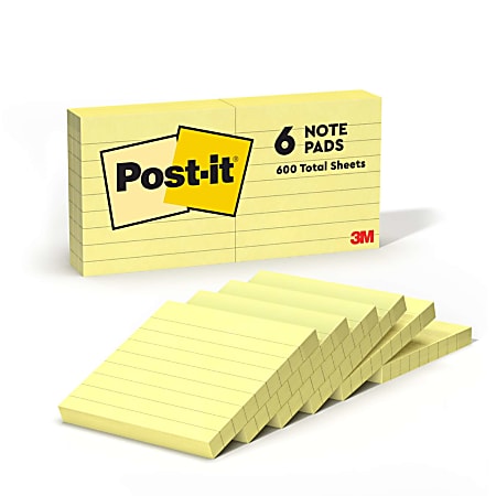 Post-it® Notes, 3 x 3 in, 6 Sticky Note Pads, 100 Sheets/Pad, School Supplies and Office Products, The Iconic Canary Yellow Note