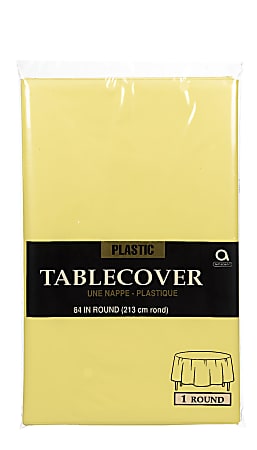 Amscan Round Plastic Table Covers, 84", Light Yellow, Pack Of 5 Table Covers