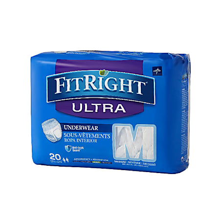 FitRight Ultra Protective Underwear, Medium, 28 - 40", White, Case Of 20