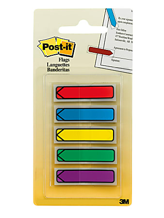 Post-it® Notes Arrow Flags, 1-3/4" x 1/2", Assorted Primary Colors, Pack Of 100 Flags