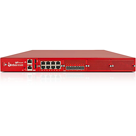 WatchGuard Firebox M5600 with 1-yr Basic Security Suite - 8 Port - 10GBase-X 10 Gigabit Ethernet; 1000Base-T - RSA; AES (256-bit); DES; SHA-2; AES (192-bit); AES (128-bit); 3DES - 8 x RJ-45 - 6 - SFP+ - 4 x SFP+ - Rack-mountable