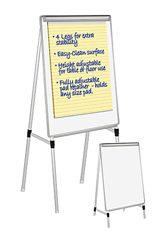MasterVision Easy Clean Quad Pod 4 Leg Non Magnetic Dry Erase Whiteboard  Easel 27 x 35 Steel Frame With Silver Finish - Office Depot