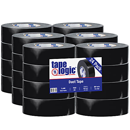 Tape Logic® Color Duct Tape, 3" Core, 2" x 180', Black, Case Of 24