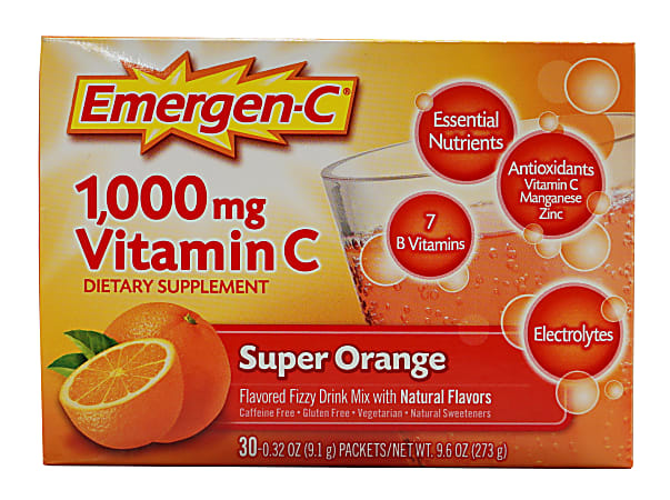 Emergen-C Vitamin C Drink Mix, 1,000 mg, Orange, Pack Of 30 Packets