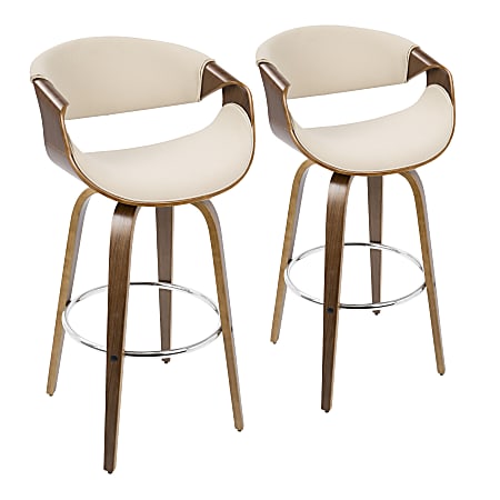 LumiSource Curvini Bar Stools, Walnut/Cream, Set Of 2 Stools